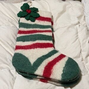 Festive Green and Red Holiday Stocking; NWOT worsted wool/made in Nepal.